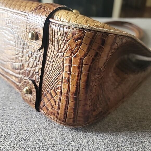 Brahmin Brown Tan Alligator Trim Double Handle Bucket Handbag Purse - Picture 6 of 16